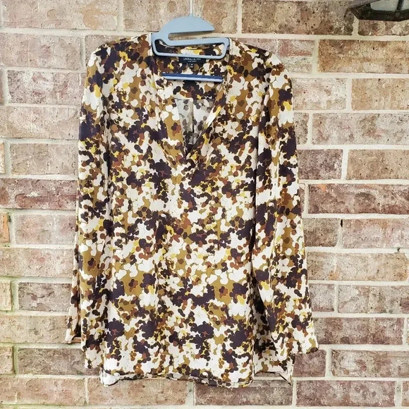 Lafayette 148 New York Zalina Long-Sleeve Earthen Texture Silk Blouse M - Picture 2 of 4